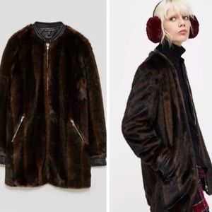 ZARA TRF Faux Fur Coat Large